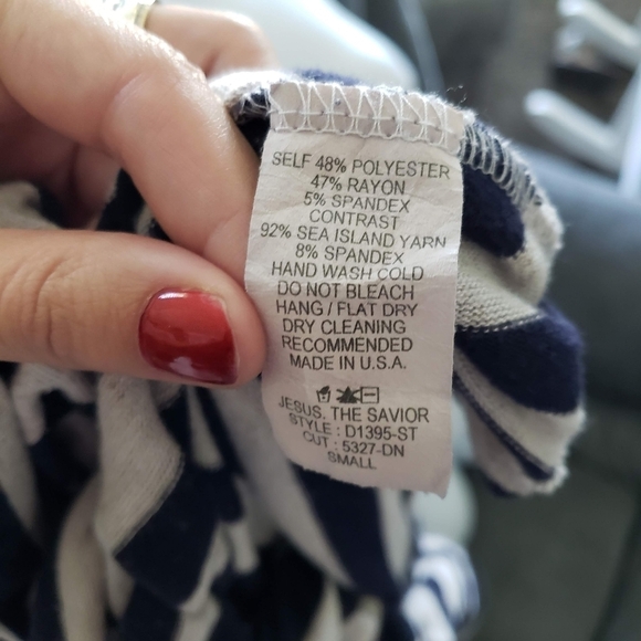 Lollipop Star Small Long Sleeve Tunic Dress Grey Navy Stripes Tan Elbow Patches - Picture 3 of 6